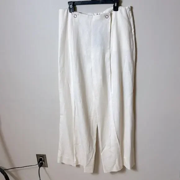 NWT Boss Tapito linen high rise wide leg trouser pants in Open White, 16